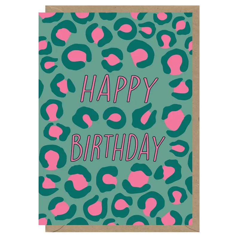 Turquoise Leopard Print Birthday Greetings Card by Elena Essex for Earlybird Designs
