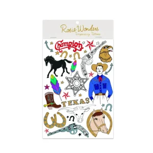 Western Cowboy Temporary Tattoos (A6 Sheet) by Rosie Wonders