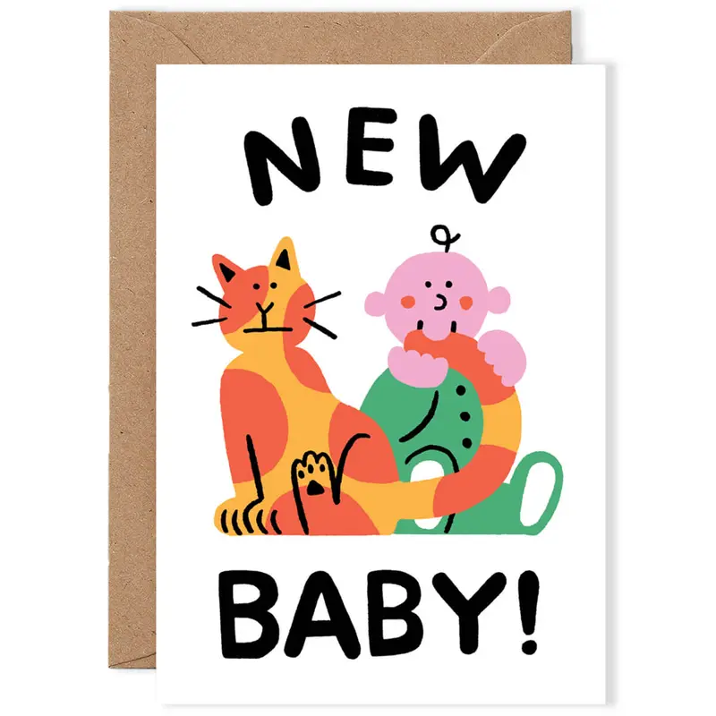 Baby And Cat Greetings Card by Cari Vander Yacht for Wrap
