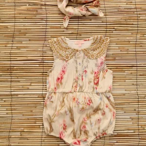 Baby Romper With Scarf in Antoinette Print by Bonjour - Last One In Stock - 12 Months