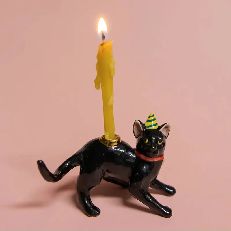 Black Cat Ceramic Cake Topper by Camp Hollow