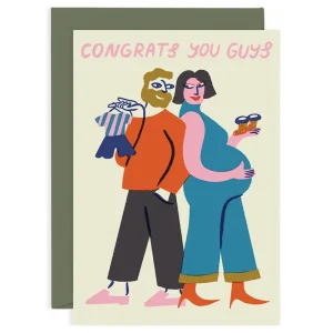Congrats You Guys Baby Greetings Card by Rozalina Burkova for Wrap