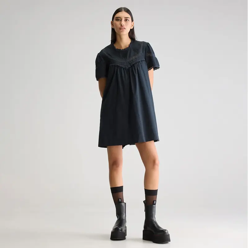 Djerba Babydoll Dress in Black by Bellerose