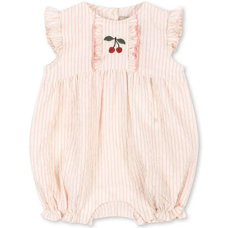 Ellie Frill Romper in Peony Stripe by Konges Sljd - Last One In Stock - 3 Months