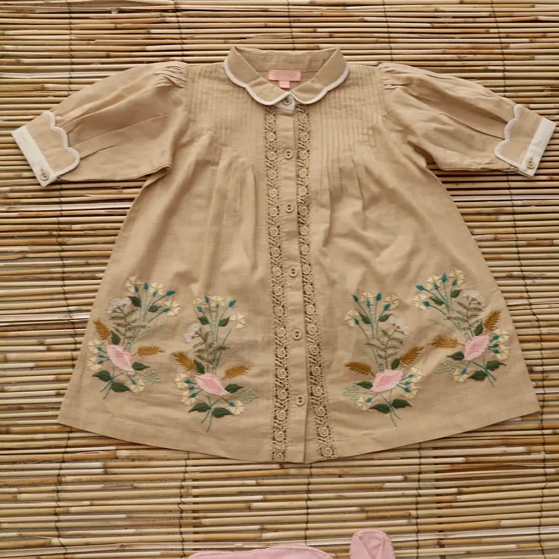 Embroidered Madeleine Tunic in Sand by Bonjour