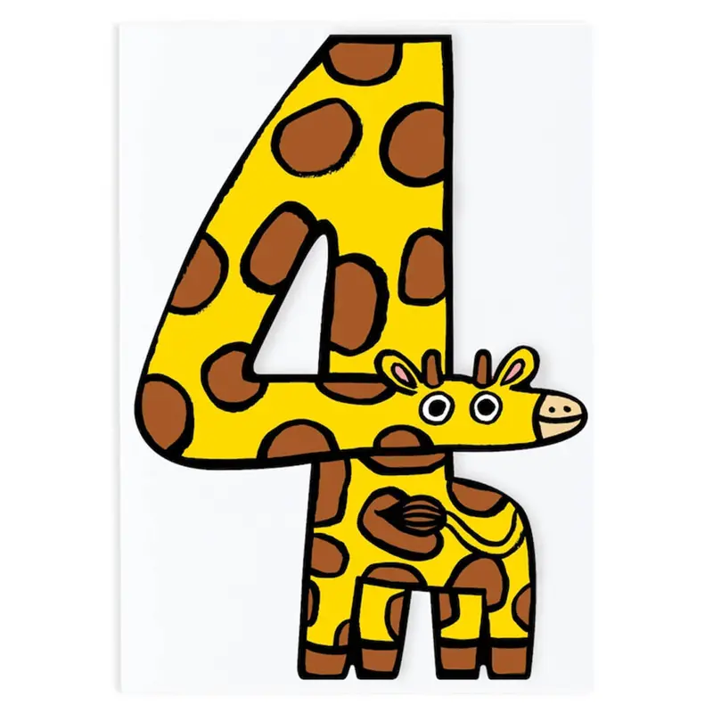 Giraffe 4th Birthday Number Greetings Card by Alice Bowsher for Wrap