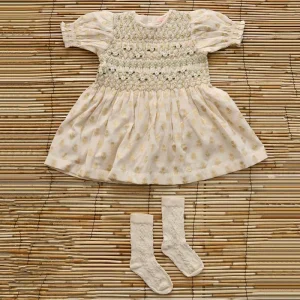 Handsmock Blouse in Ivory & Gold Flowers by Bonjour - Last Ones In Stock - 8-10 Years