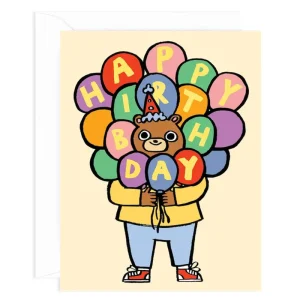 Happy Birthday Bear And Balloons Greetings Card by Alice Bowsher for Wrap
