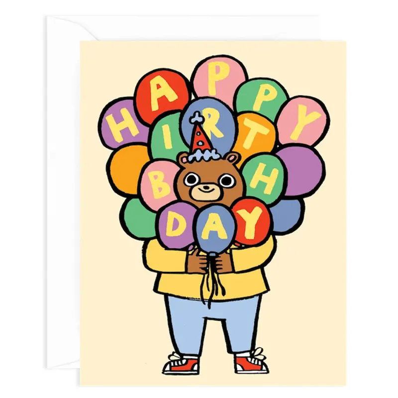 Happy Birthday Bear And Balloons Greetings Card by Alice Bowsher for Wrap