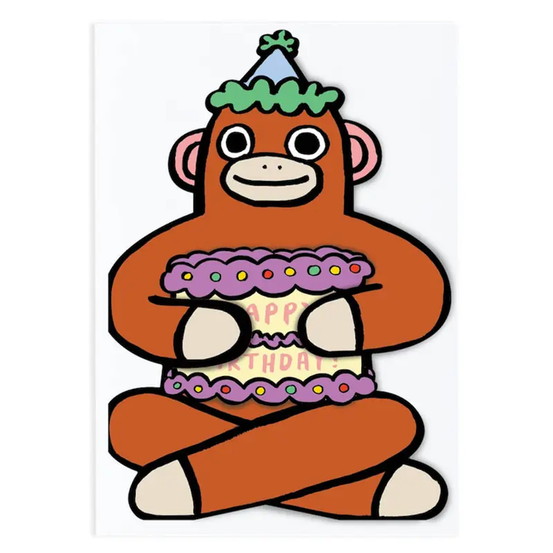 Monkey With Mini Card Die Cut Birthday Greetings Card by Alice Bowsher for Wrap