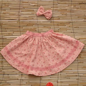 Skirt With Hair Clip in Rosa Bloom Print Denim by Bonjour - Last Ones In Stock - 4-6 Years