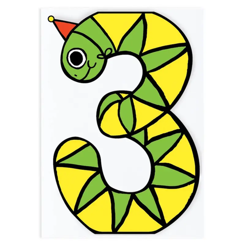 Snake 3rd Birthday Number Greetings Card by Alice Bowsher for Wrap