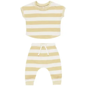 Terry Tee + Pant Set in Yellow Stripe by Quincy Mae