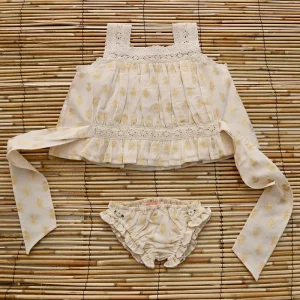 Top And Panty Set in Ivory & Gold Flowers by Bonjour