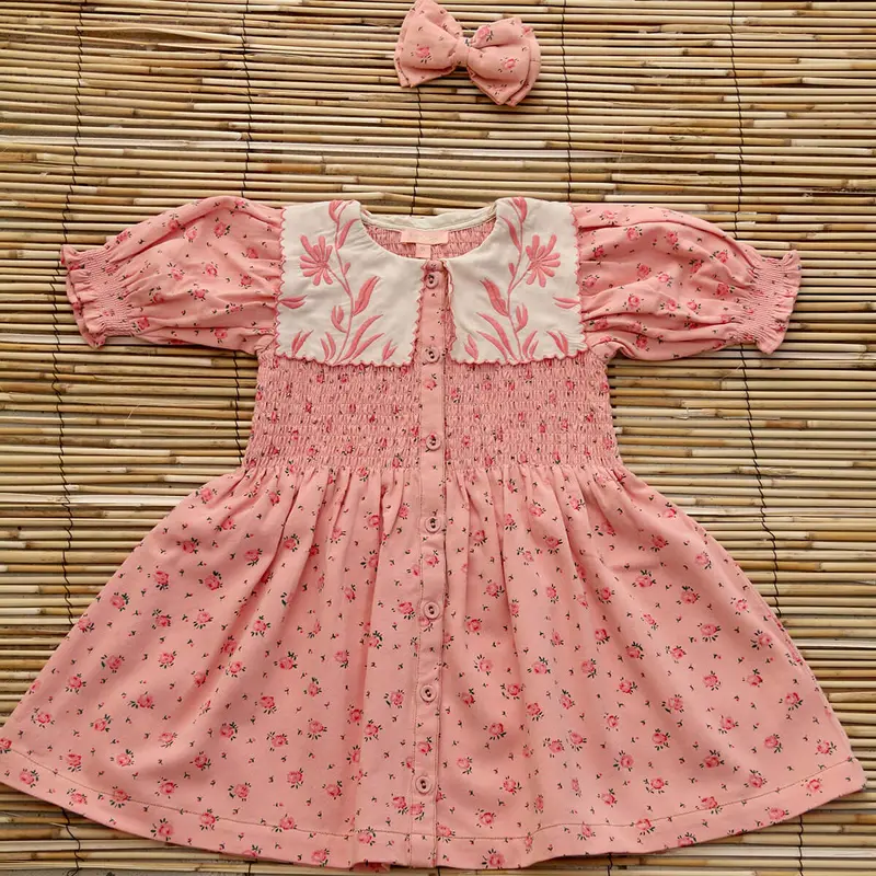 Tunique With Hair Clip in Rosa Bloom Print Denim by Bonjour - Last One In Stock - 8 Years