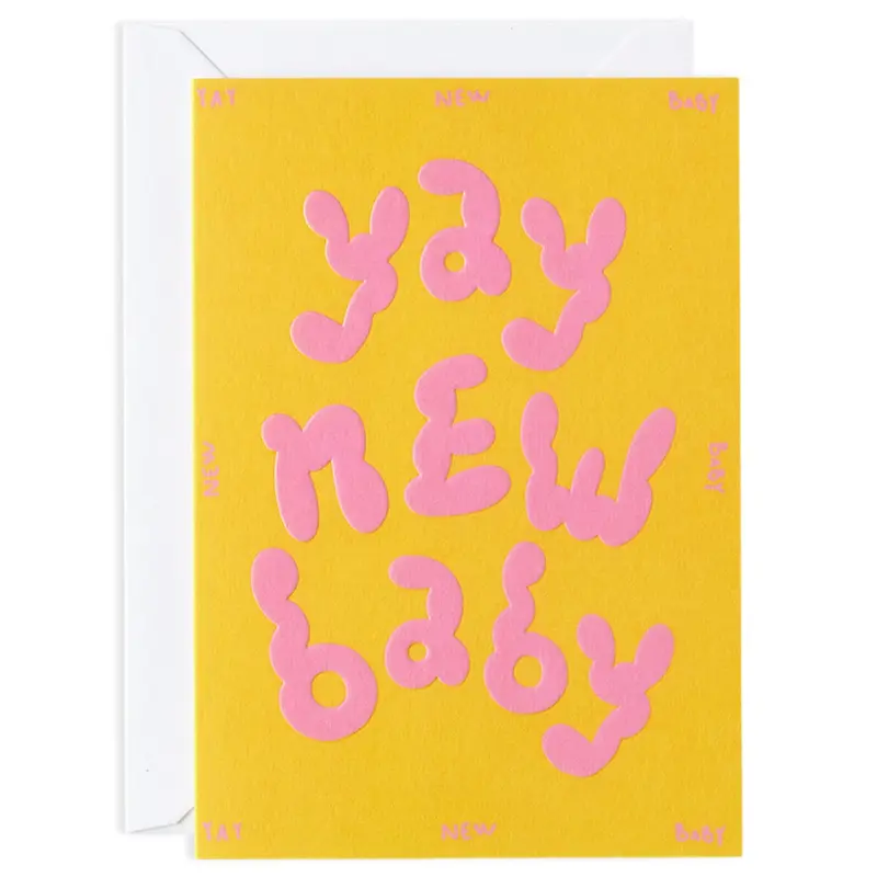 Yay New Baby Embossed Greetings Card by Micke Lindebergh for Wrap
