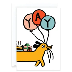 Yay Sausage Dog Greetings Card by Alice Bowsher for Wrap