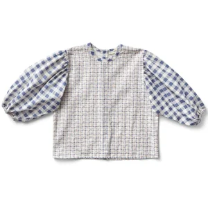Ethel Blouse in Checker Rose Print / Blueberry by Soor Ploom