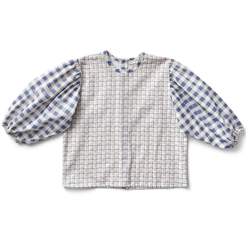 Ethel Blouse in Checker Rose Print / Blueberry by Soor Ploom