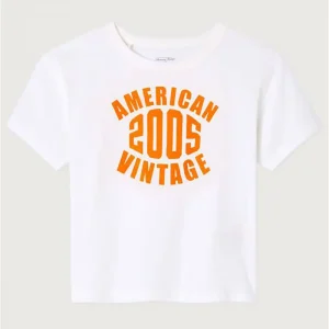 Gamipy Kid's Round Neck T Shirt in White and Neon Orange by American Vintage