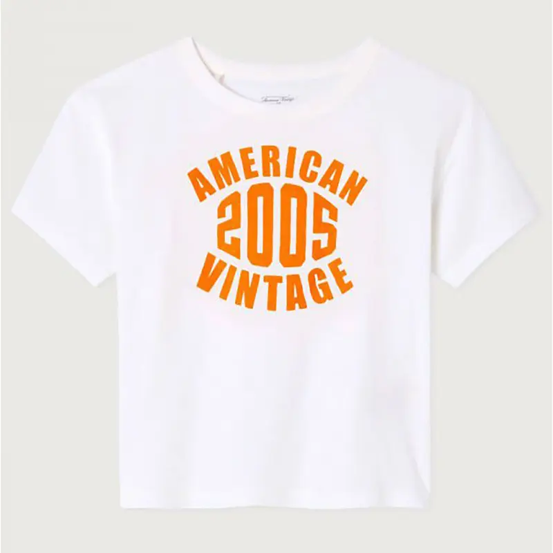 Gamipy Kid's Round Neck T Shirt in White and Neon Orange by American Vintage