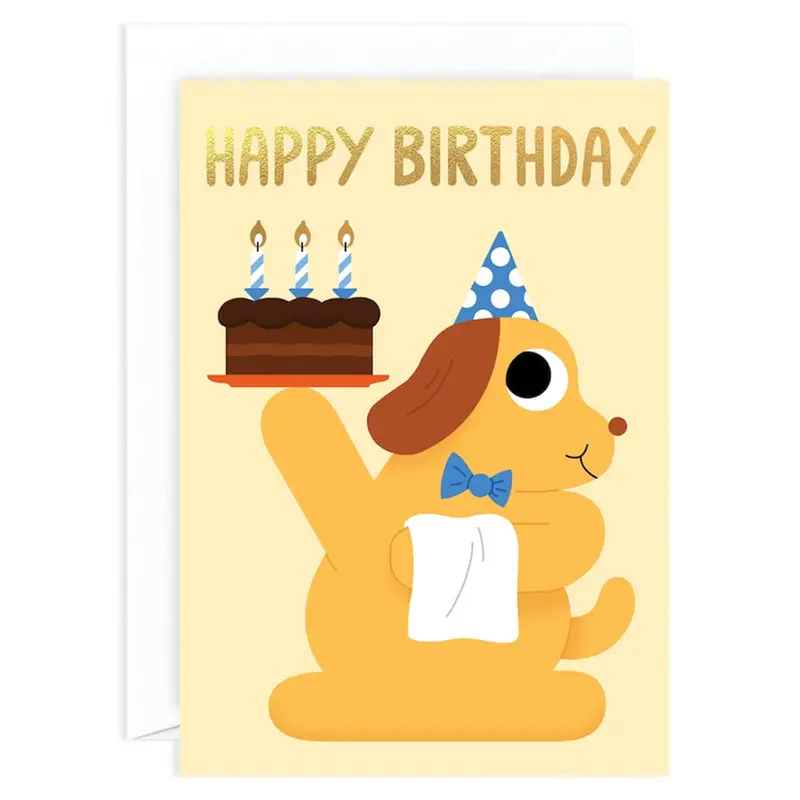 Happy Birthday Cake And Dog Greetings Card by Elliot Kruszynski for Wrap