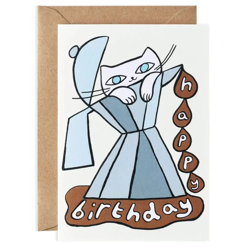 Happy Birthday Cat And Coffee Embossed Greetings Card by Molly Fairhurst for Wrap
