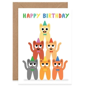Happy Birthday Cat Stack Greetings Card by Elliot Kruszynski for Wrap
