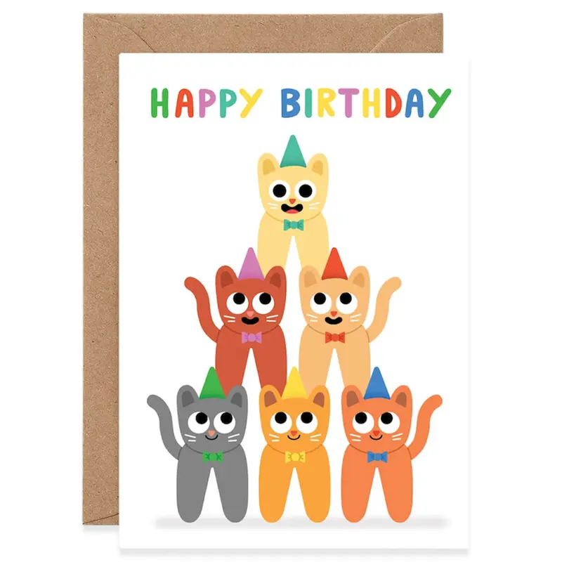 Happy Birthday Cat Stack Greetings Card by Elliot Kruszynski for Wrap