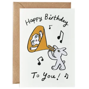 Happy Birthday Cat Trumpet Embossed Greetings Card by Molly Fairhurst for Wrap