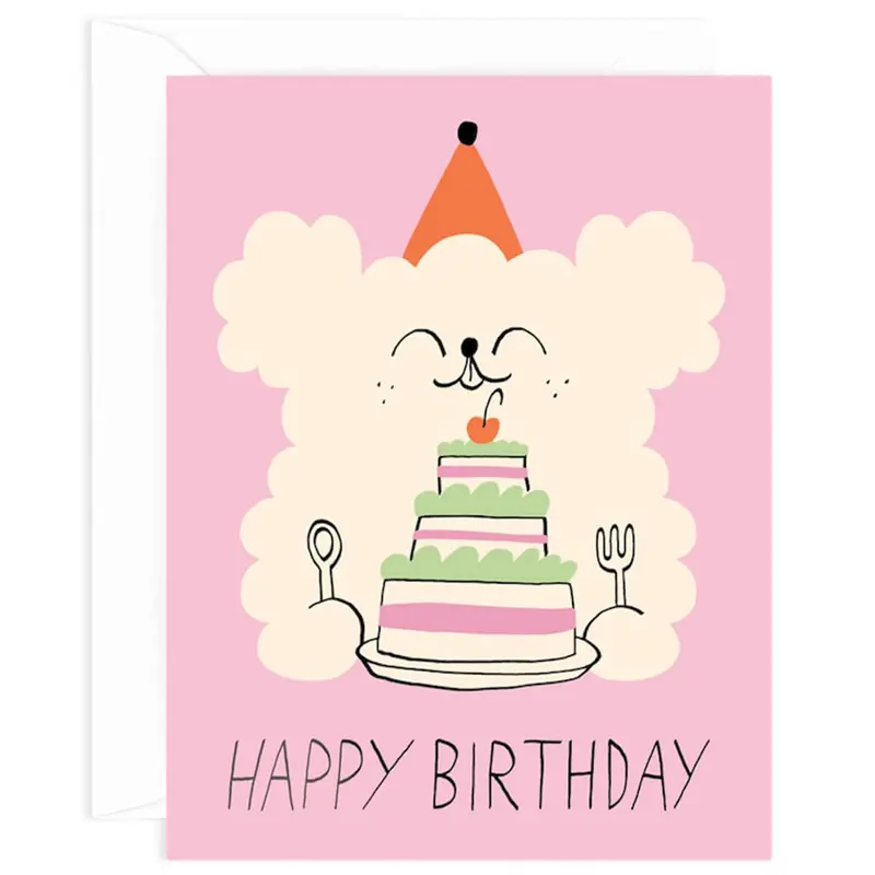 Happy Birthday Dog And Cake Greetings Card by Odile Ferraille for Wrap