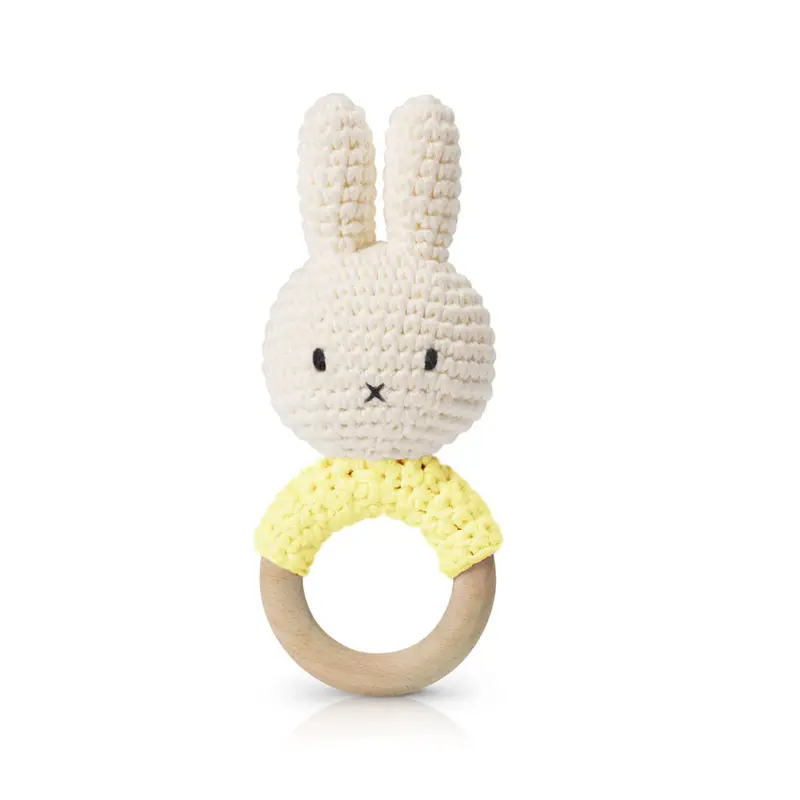 Miffy Teething Ring Rattle In Yellow by Miffy Handmade