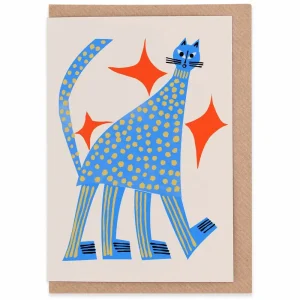 Tall Blue Cat Greetings Card by Marcello Velho for Evermade