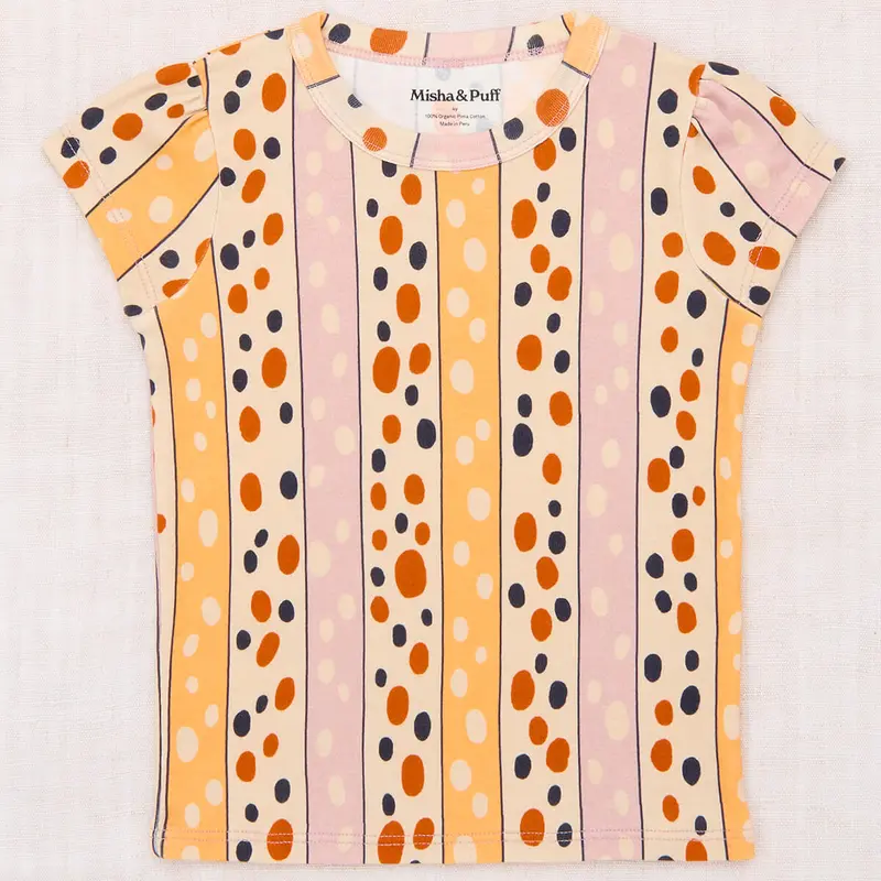 Cap Sleeve Tee in Frangipani Polka-Stripe by Misha & Puff