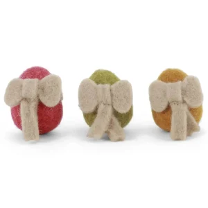 Colourful Eggs With Beige Bow Hanging Decorations (Set Of 3) by Gry & Sif