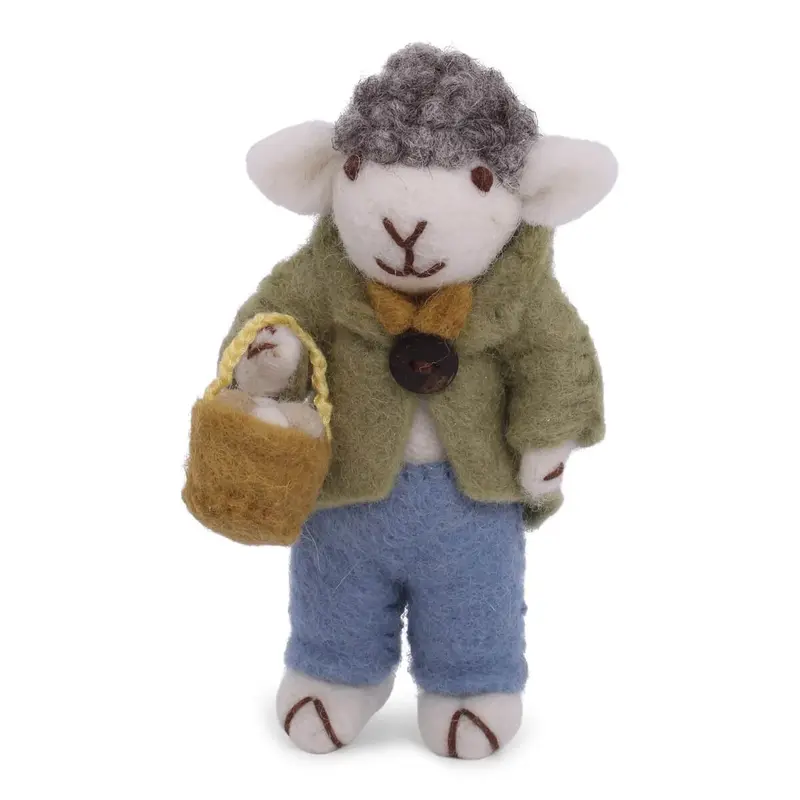 Grey Sheep With Green Jacket And Egg Basket Hanging Decoration by Gry & Sif