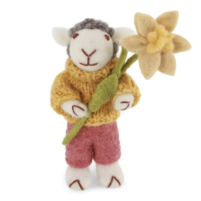Grey Sheep With Yellow Jumper And Daffodil Hanging Decoration by Gry & Sif