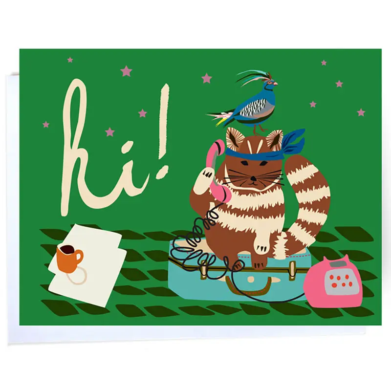 Hi Samurai Cat Greetings Card by Elizabeth Grubaugh