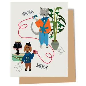 Konichiwa Bonjour Greetings Card by Elizabeth Grubaugh