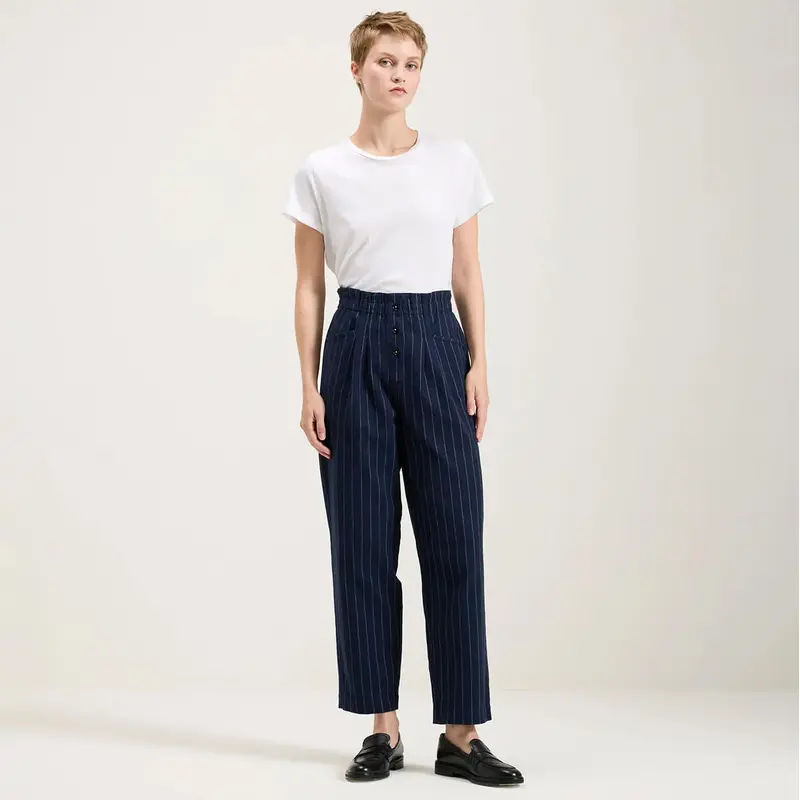 Lilo Paperbag Trousers in Navy Pinstripe by Bellerose