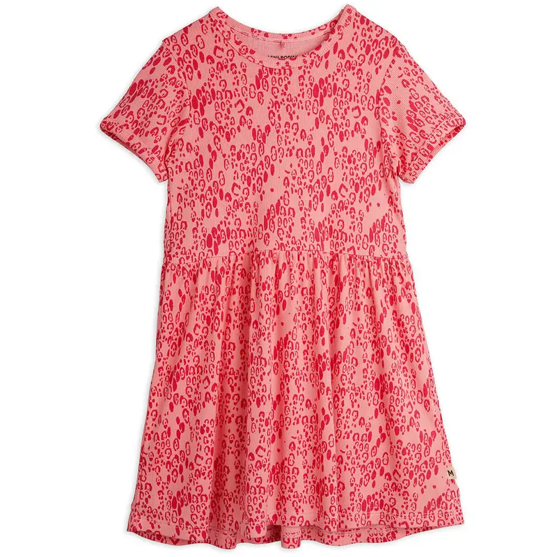 Mini Leopard AOP Dress in Pink by Mini Rodini