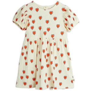 Outlined Hearts AOP Dress in Off White by Mini Rodini