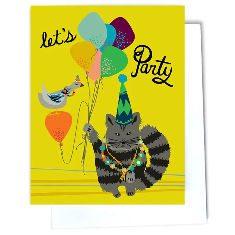 Party Cat Greetings Card by Elizabeth Grubaugh