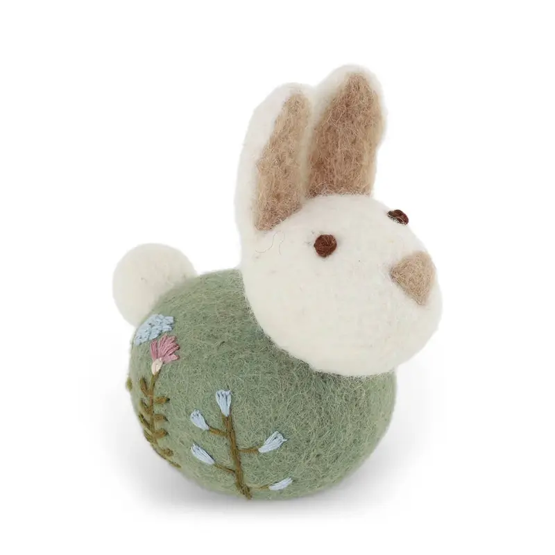 Sitting Bunny With Flower Embroidery Hanging Decoration in Green by Gry & Sif