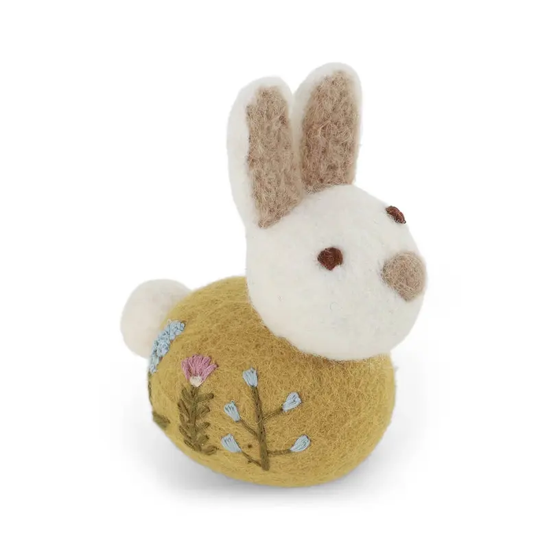 Sitting Bunny With Flower Embroidery Hanging Decoration in Ochre by Gry & Sif