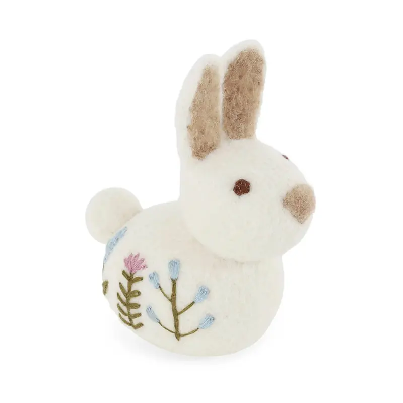 Sitting Bunny With Flower Embroidery Hanging Decoration in White by Gry & Sif