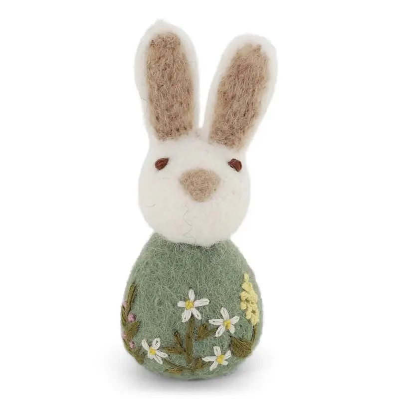 Small Bunny With Flower Embroidery Hanging Decoration in Green by Gry & Sif