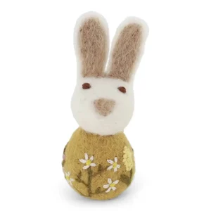 Small Bunny With Flower Embroidery Hanging Decoration in Ochre by Gry & Sif