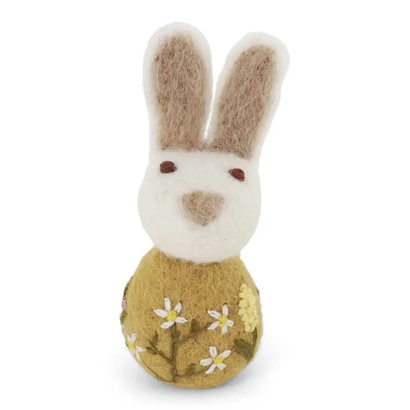 Small Bunny With Flower Embroidery Hanging Decoration in Ochre by Gry & Sif