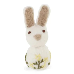 Small Bunny With Flower Embroidery Hanging Decoration in White by Gry & Sif